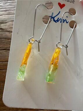 Handmade Yellow and Green Resin Drop Earrings by